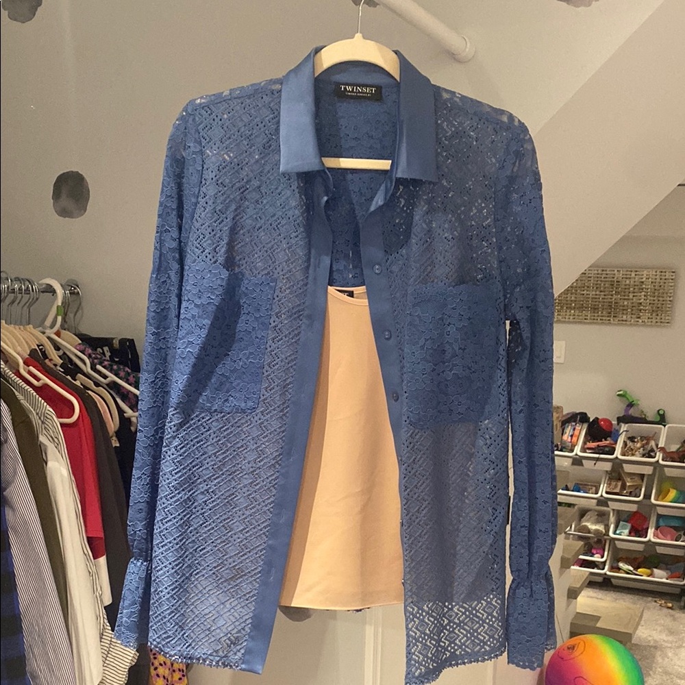 Twin set simona barbieri Vanity Blue Lace Women's blouse with under camisole med